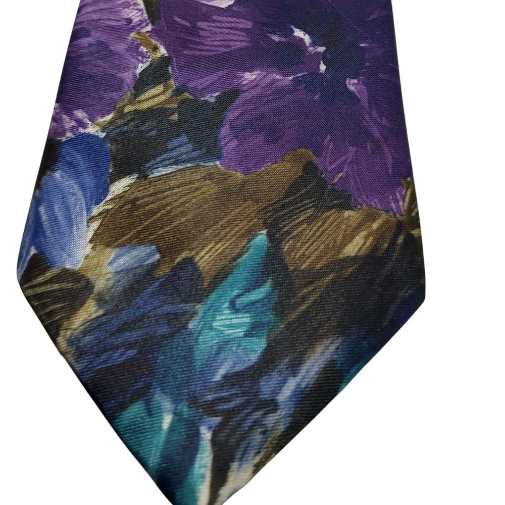 David Crystal‎ Necktie Abstract Floral Art Design Purple Blue Tie Made In USA